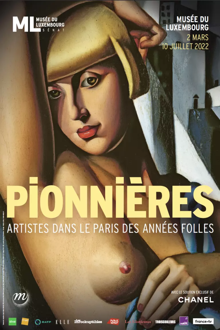 Image d'illustration, affiche exposition pionnières avec femme au seins nus