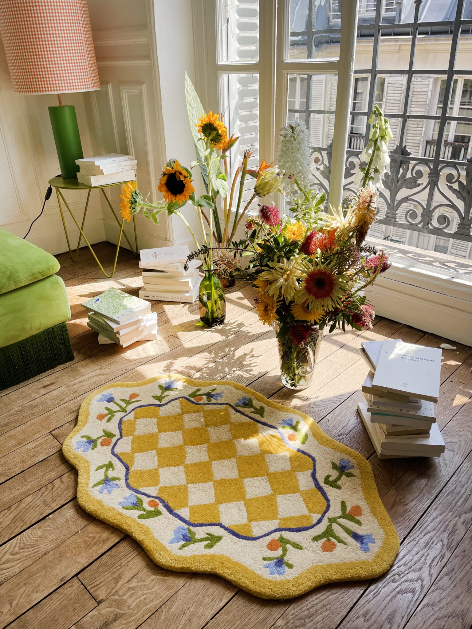 Tapis Color Therapis, jaune avec fleurs