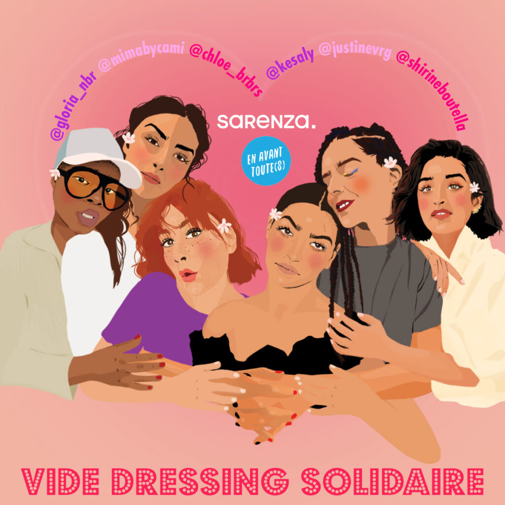 Affiche Vide Dressing Sarenza, illustration avec 6 talents présents