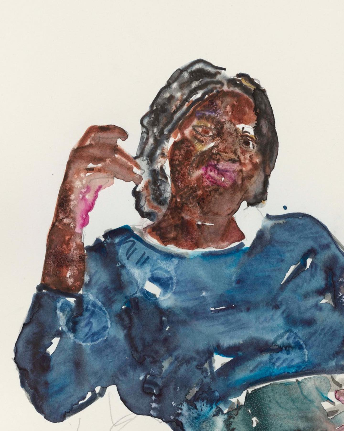 Portrait d'une femme noire vêtue de bleu par Ludovic Nkoth